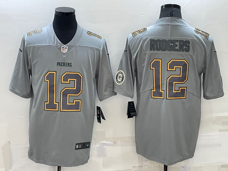 Men's Green Bay Packers #12 Aaron Rodgers Gray With Patch Atmosphere Fashion Stitched Jersey Men's Green Bay Packers #12 Aaron Rodgers Gray With Patch Atmosphere Fashion Stitched Jersey